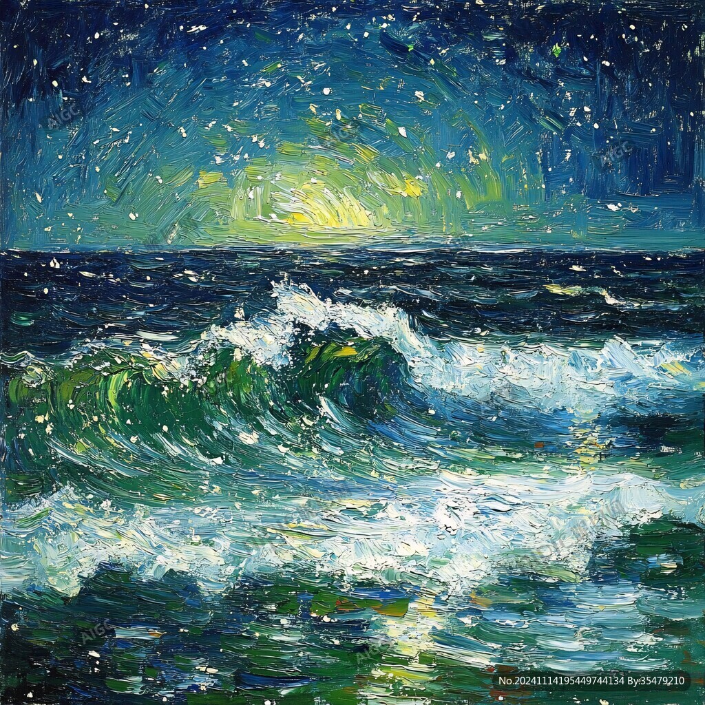 海浪油畫