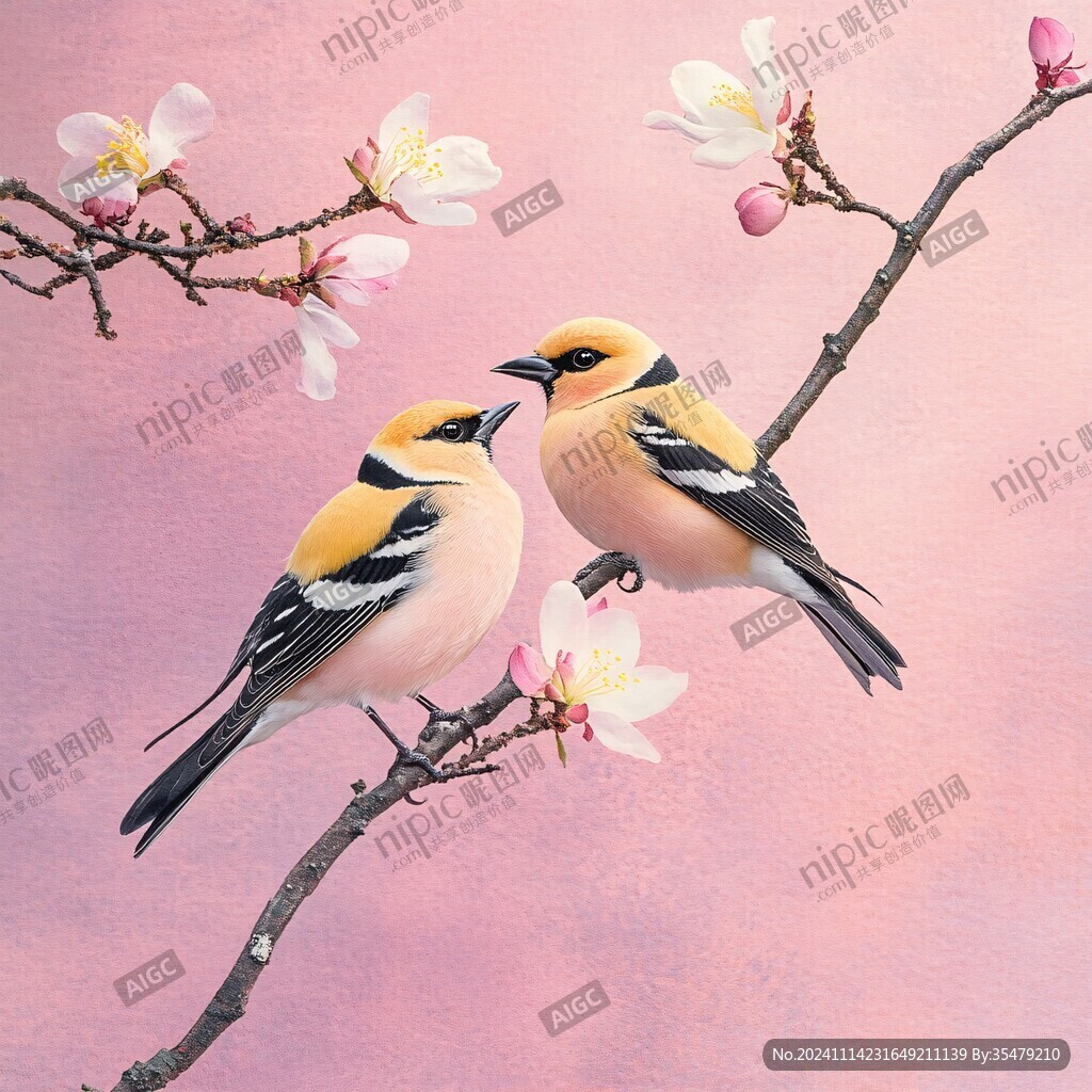 玉蘭雙雀花鳥背景墻