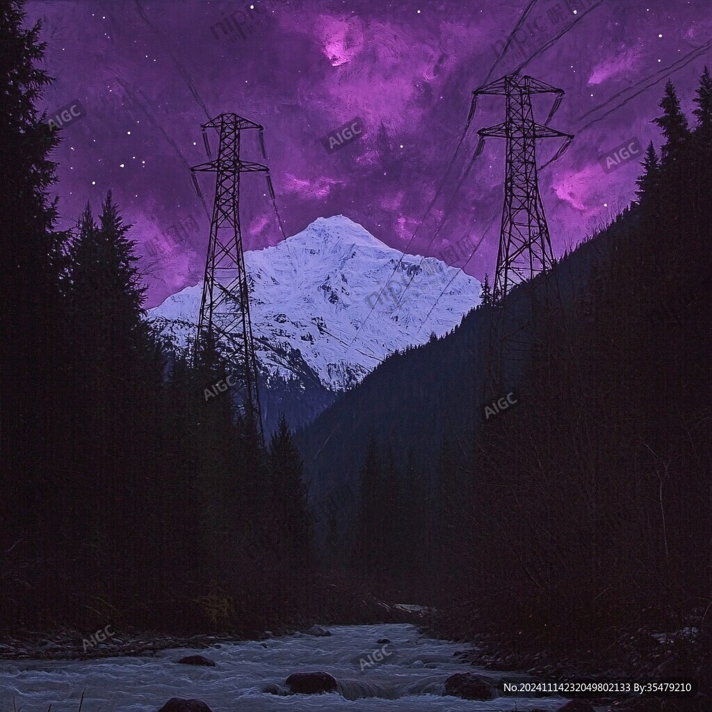 山巒鐵塔線纜剪影