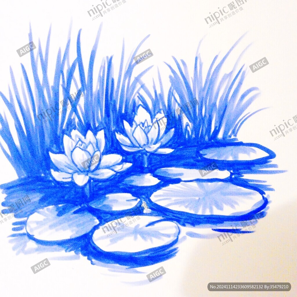 藍蓮花插畫