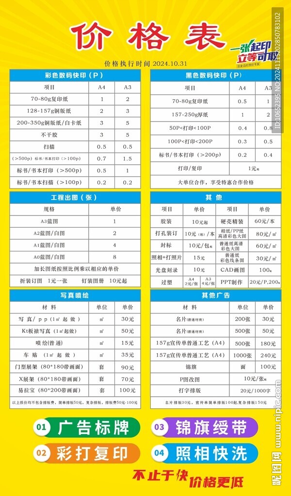 圖文店價格表