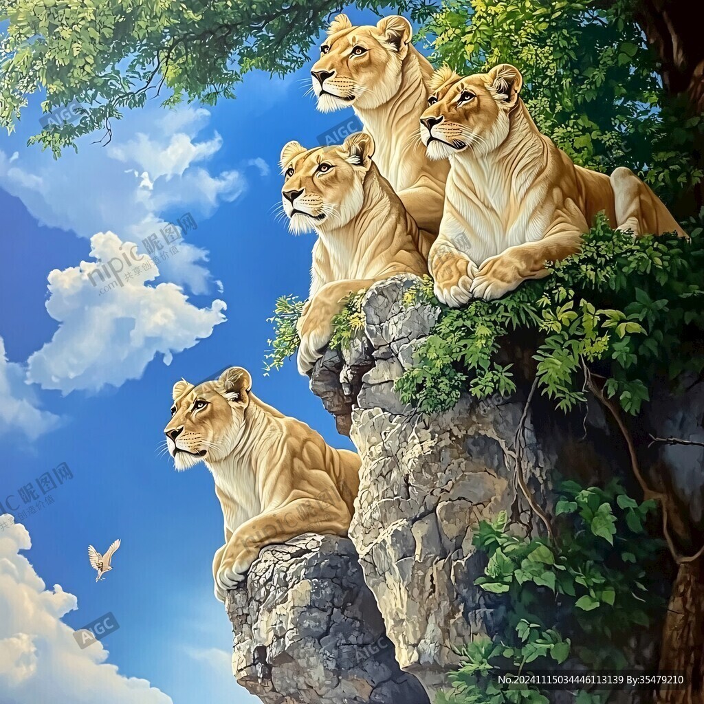 獅子3d壁畫