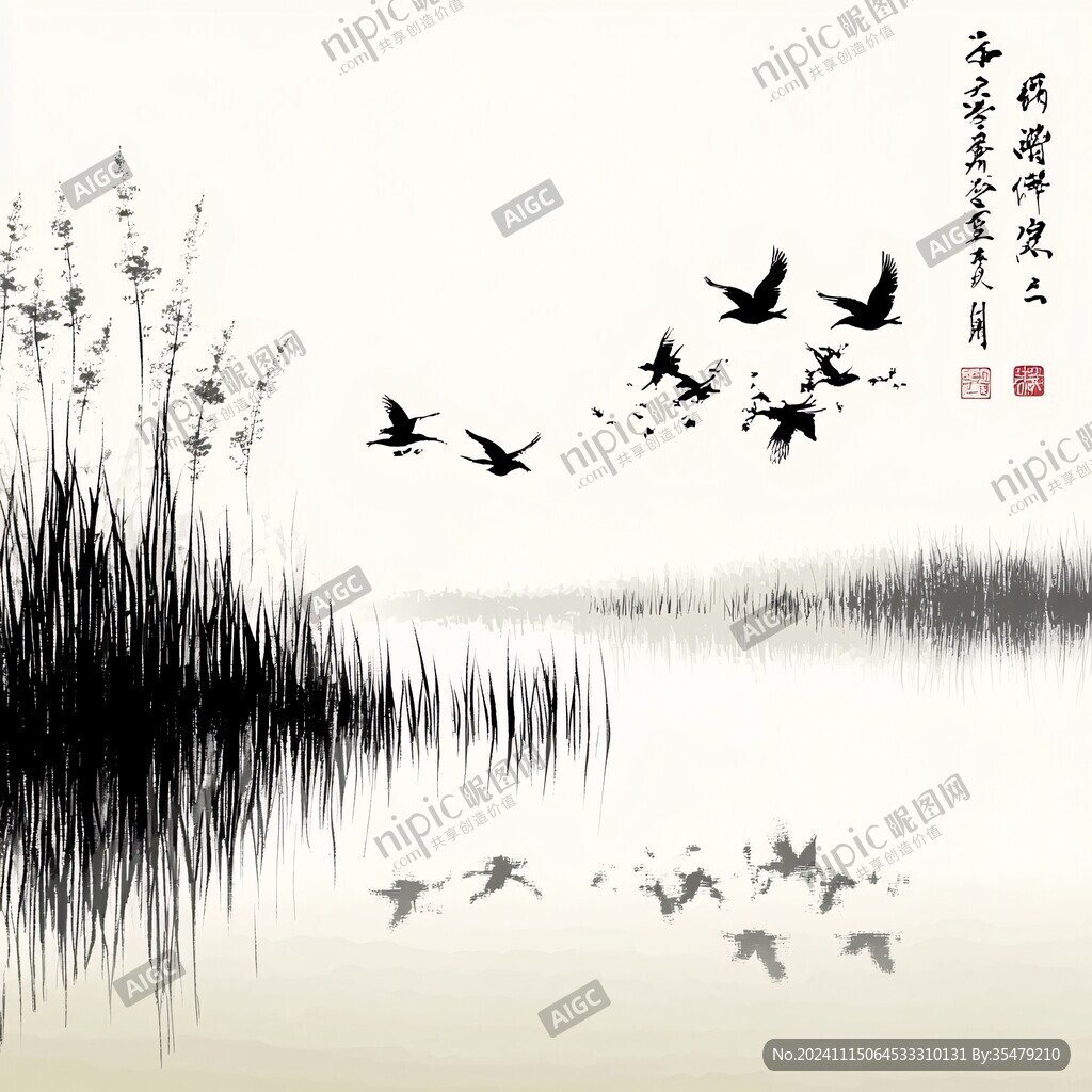 意境蘆葦畫