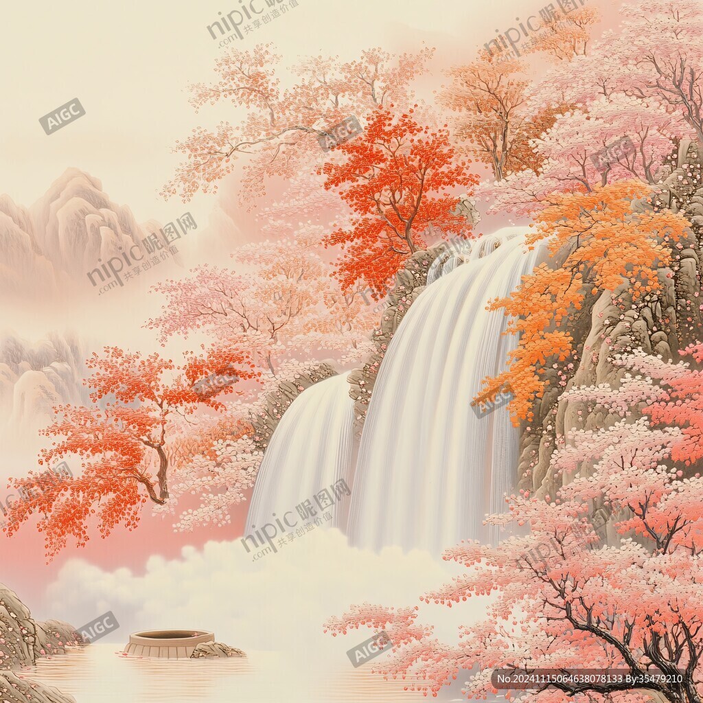 紅葉古風(fēng)山水畫
