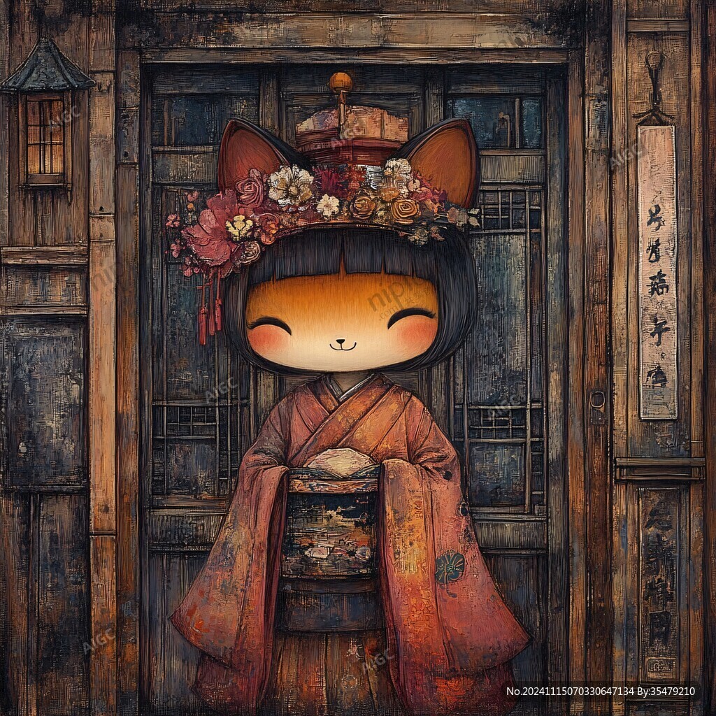 門簾插畫子