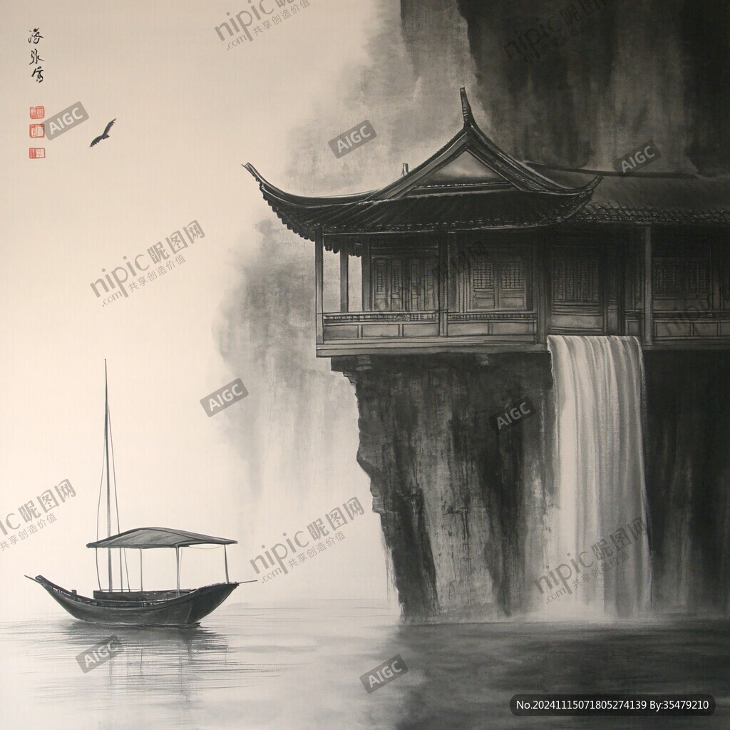 樓閣山水意境畫