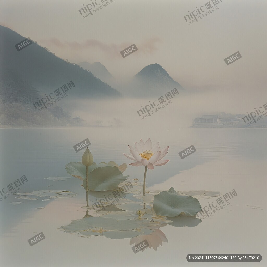 禪意山水荷花