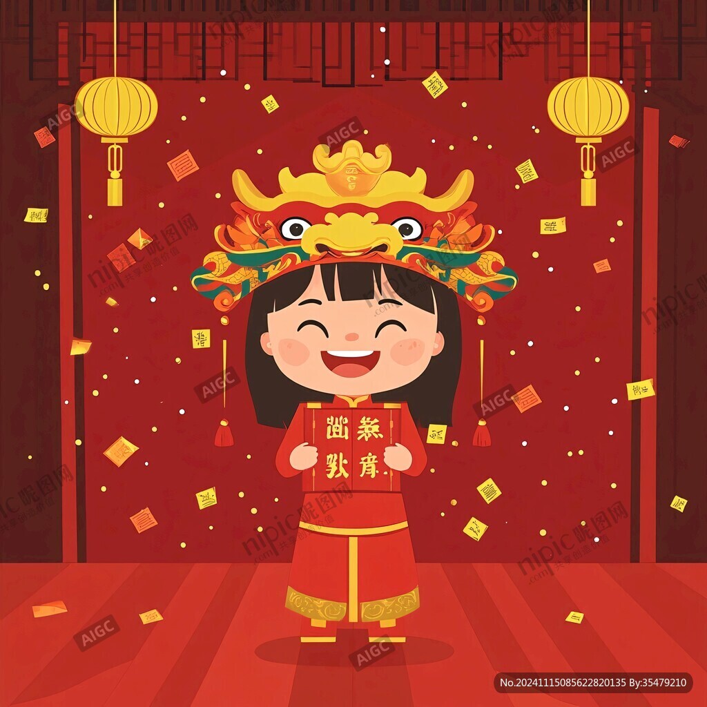 中國(guó)風(fēng)娃娃拜年插畫