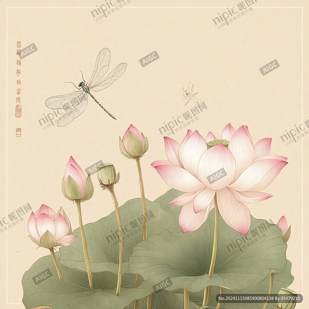 蜻蜓荷花插畫