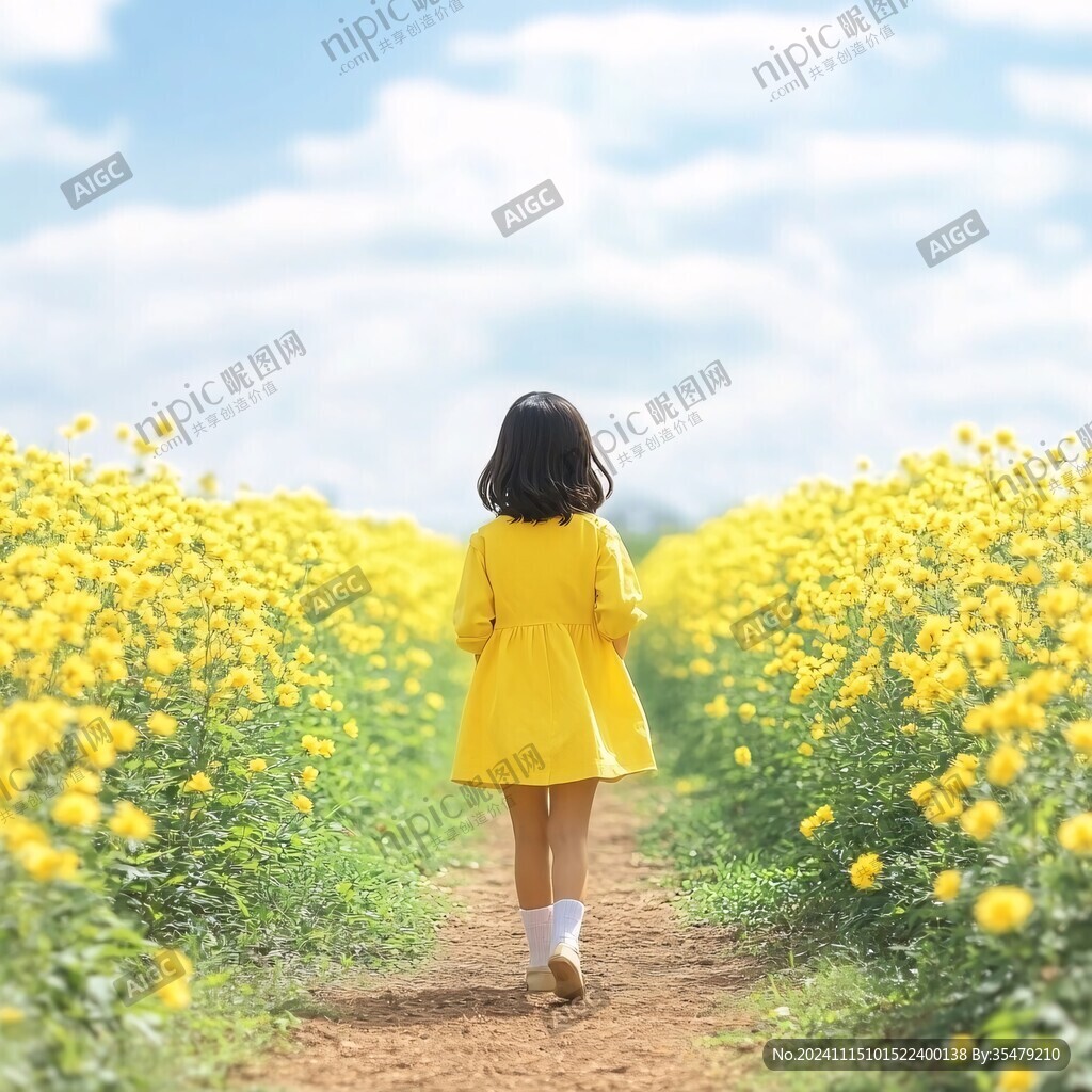 油菜花女人背影