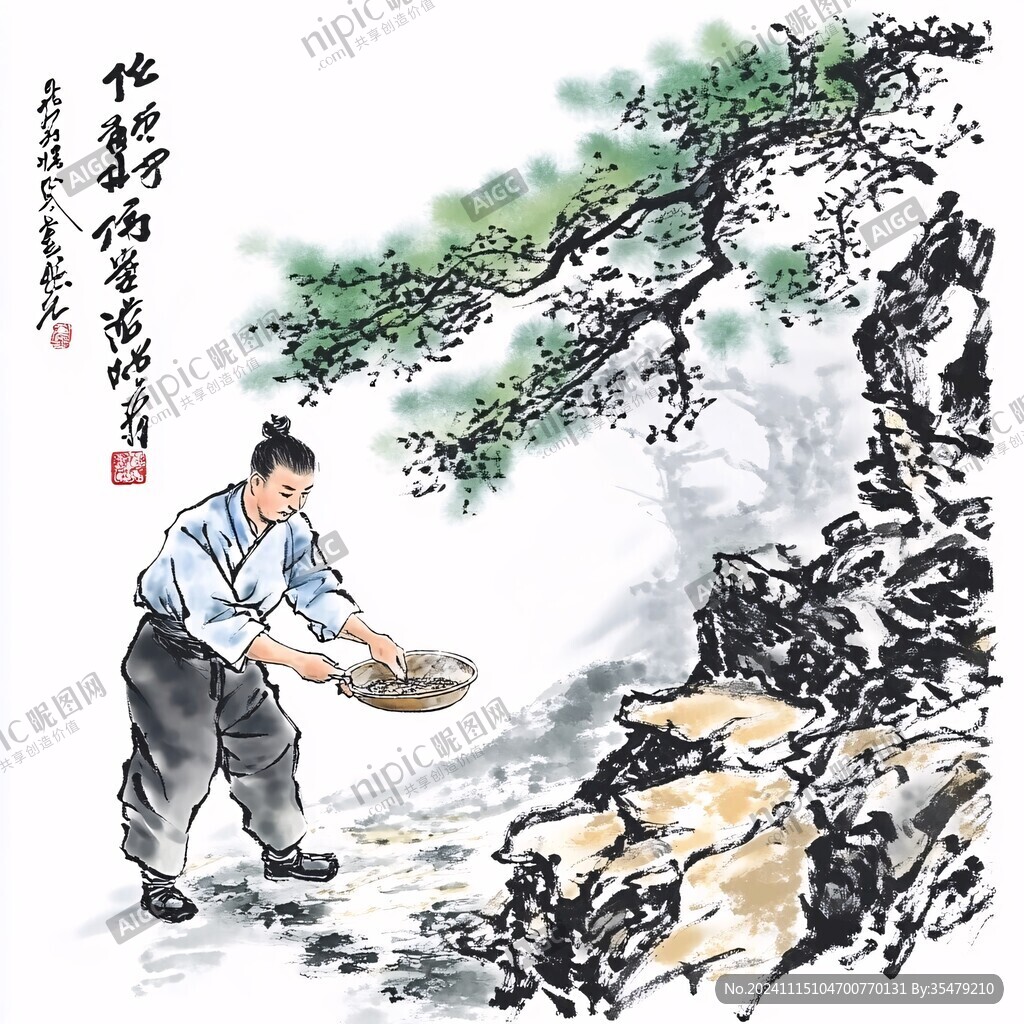 手繪采藥松