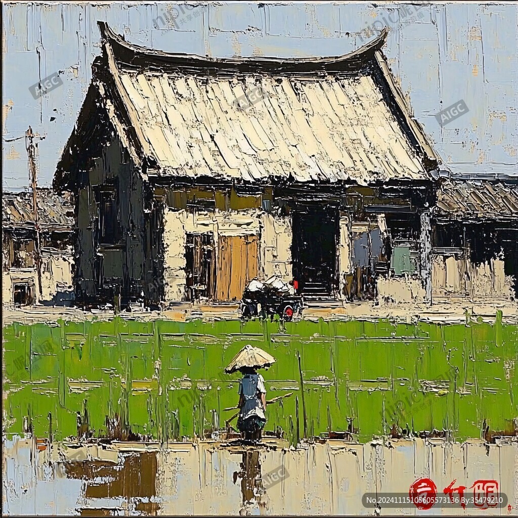 農(nóng)村民居油畫