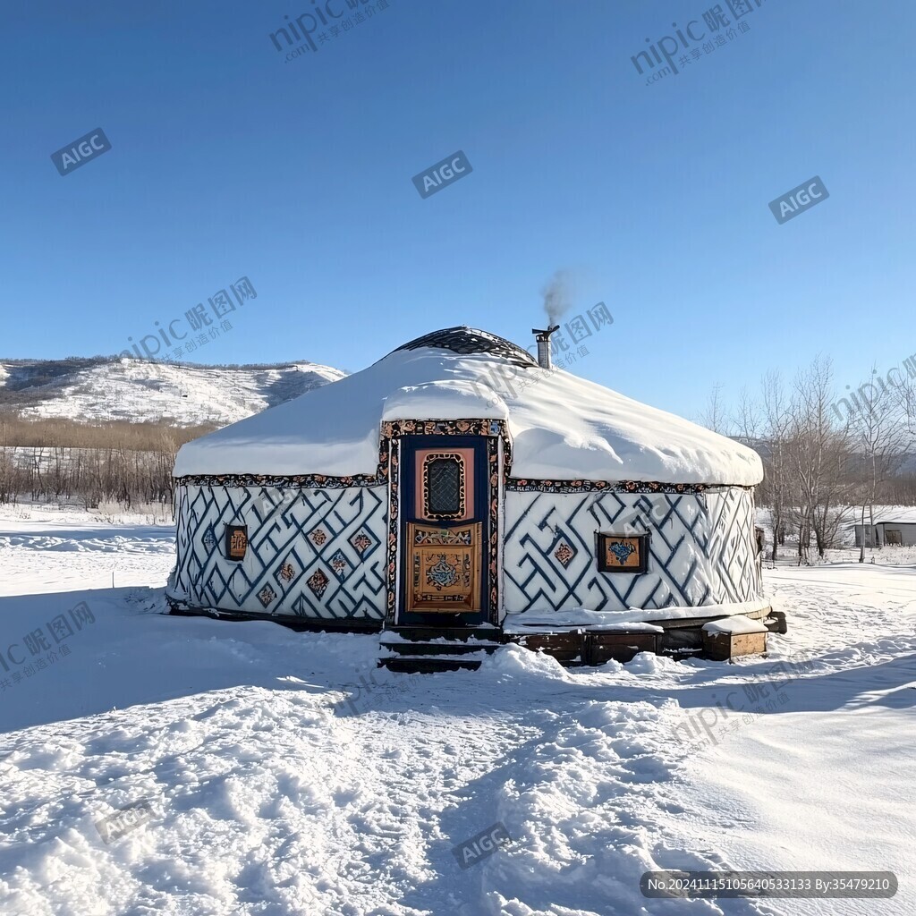 冬季雪地里的蒙古包