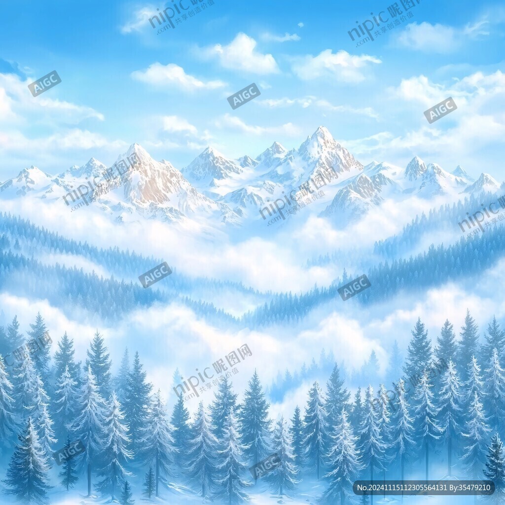 雪松雪景雪山插畫