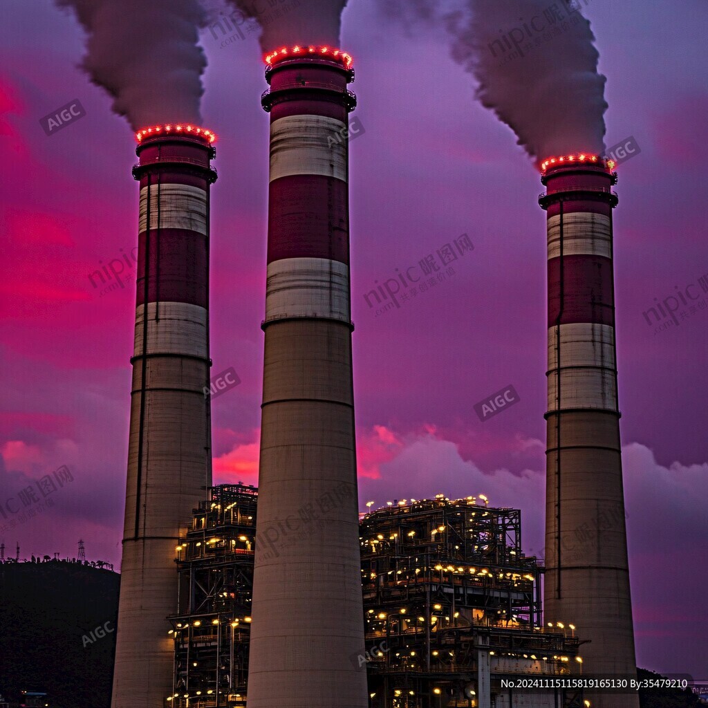 電廠散熱塔夜景