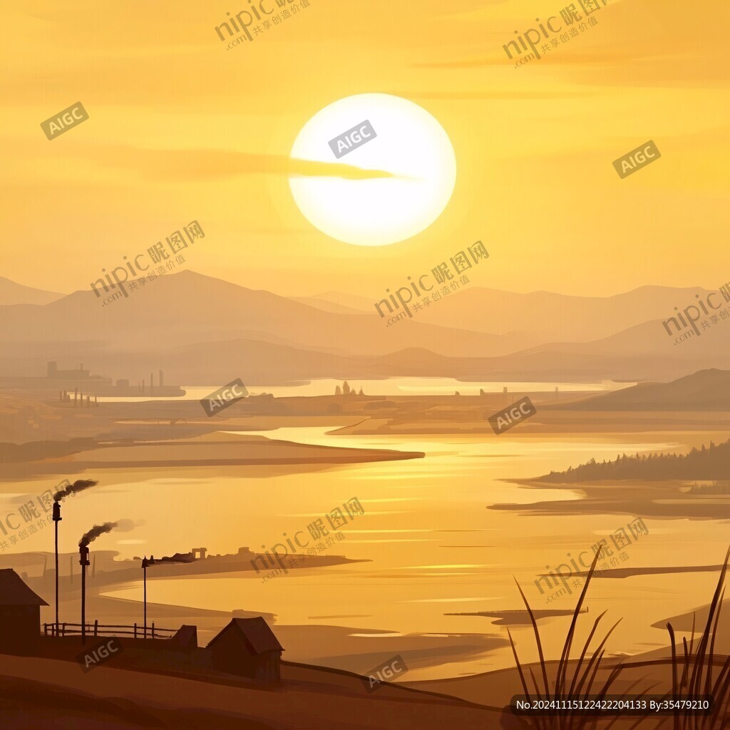 插畫夕陽