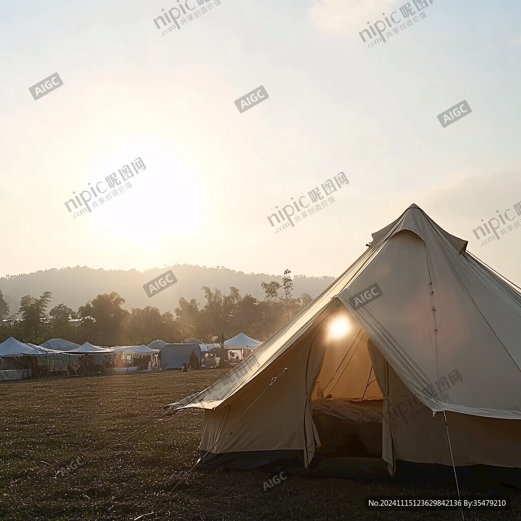 夕陽晚霞下的露營區(qū)
