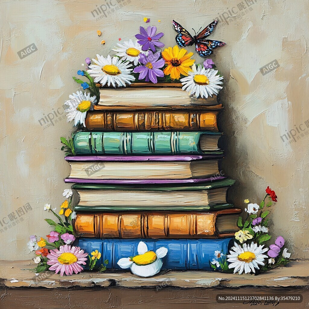 書籍花卉插圖素材