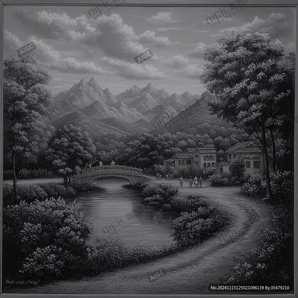 黑白風景裝飾畫