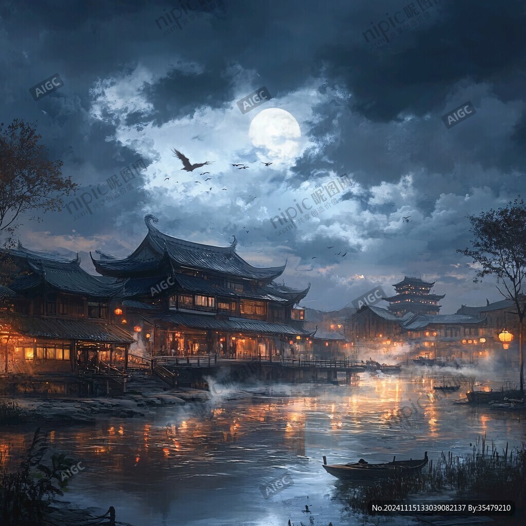 玄幻古鎮夜景