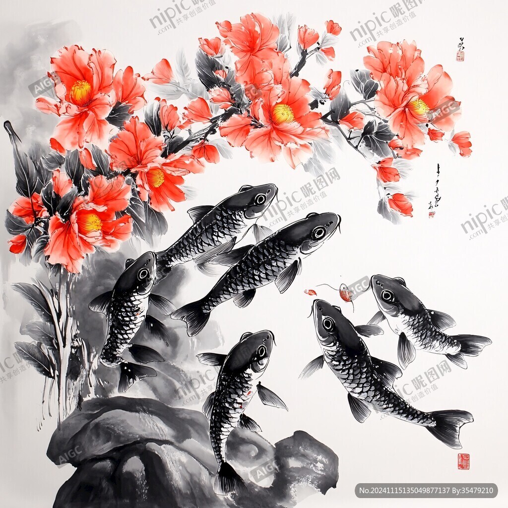 富貴九魚圖