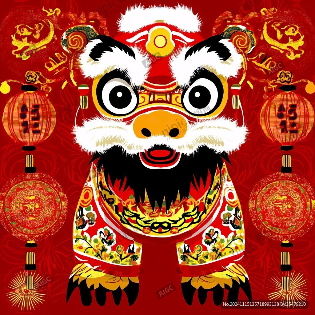 舞獅包裝插畫