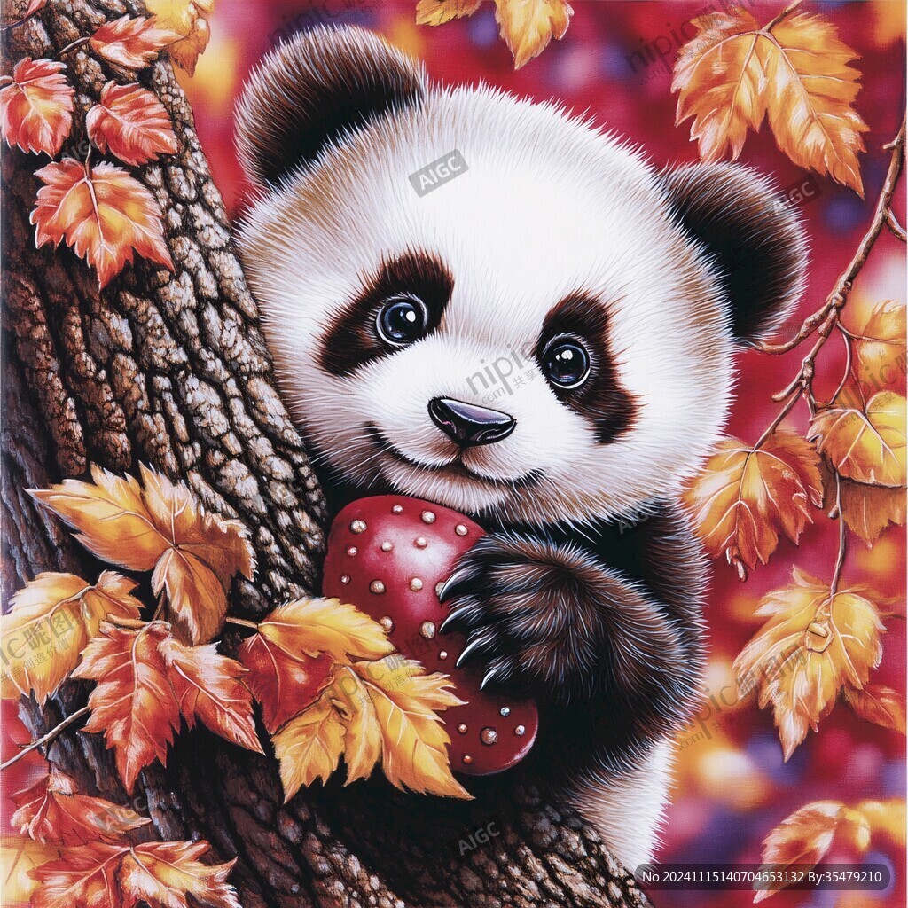 手繪中國紅熊貓海報