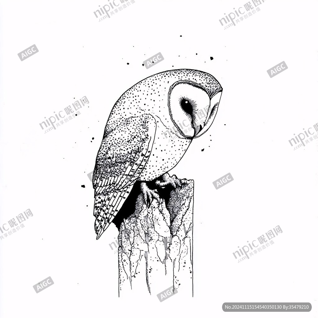 貓頭鷹黑白插畫