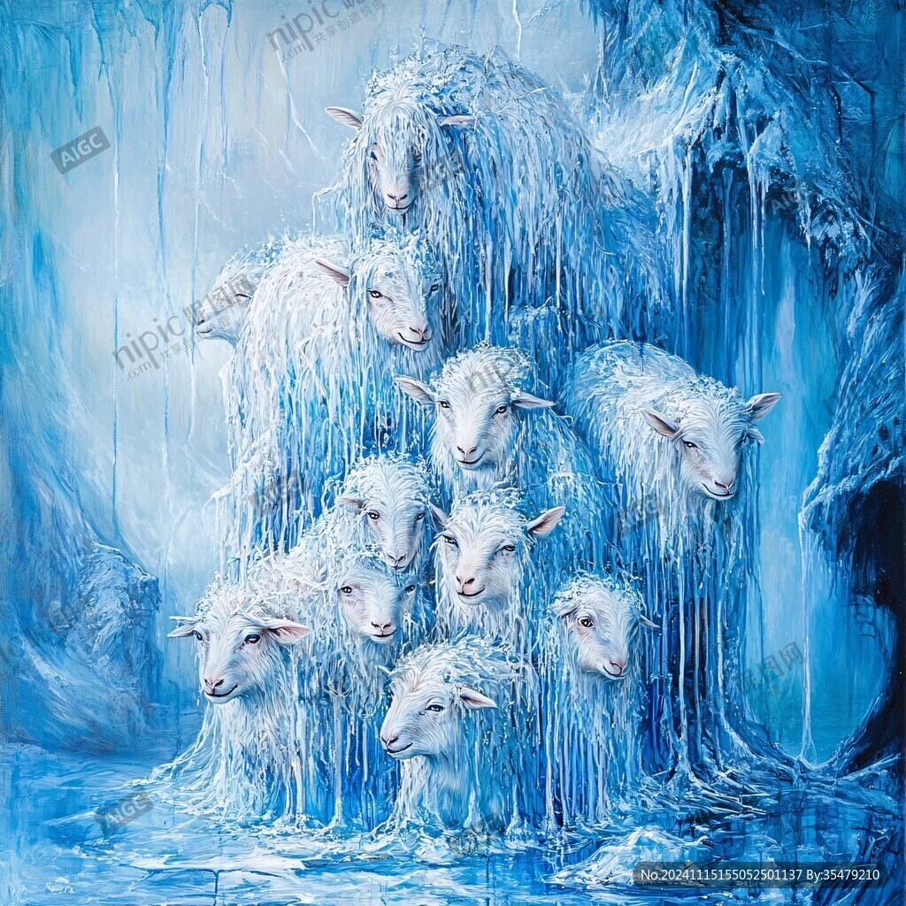 手繪夢幻羊風格裝飾畫