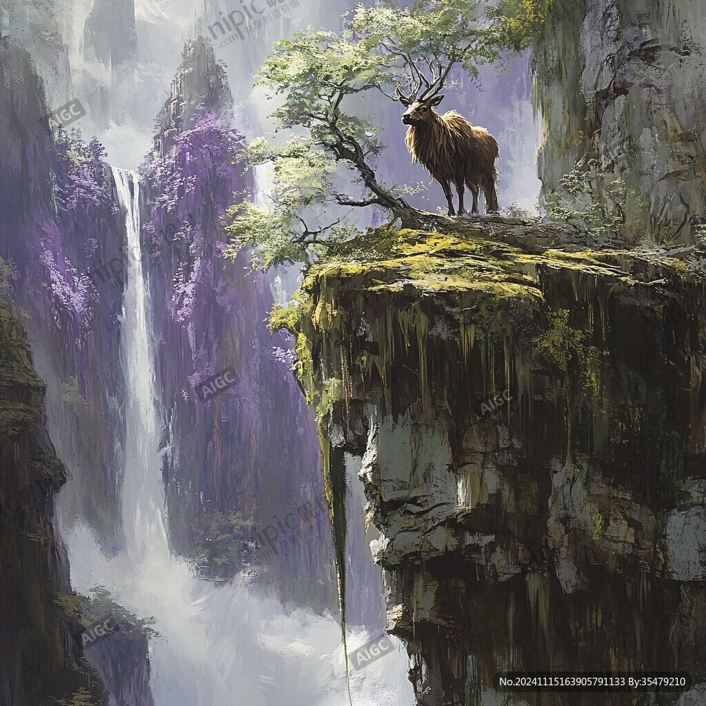 樓閣古風(fēng)仙鹿仙景