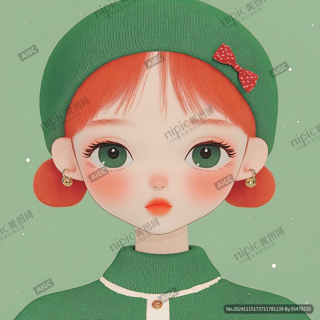 墨綠色女孩插畫