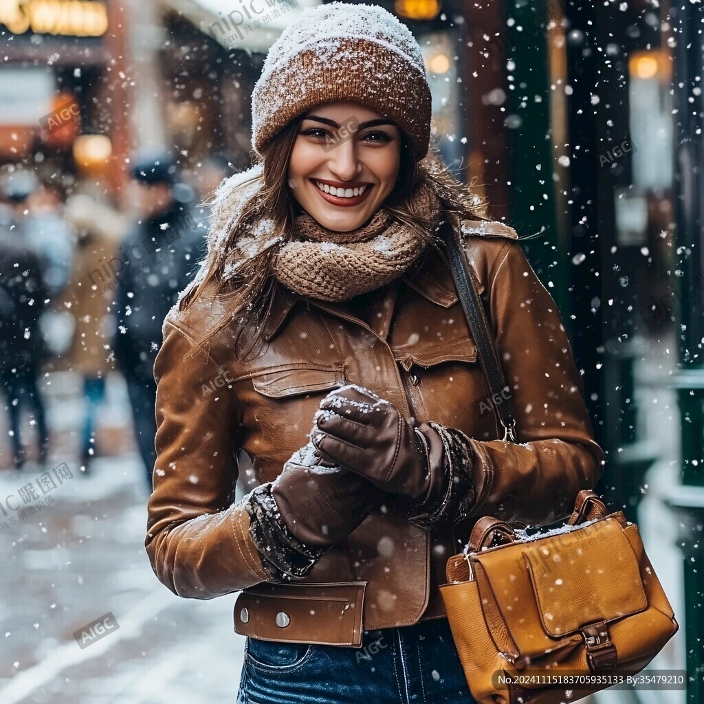 賞雪的美女