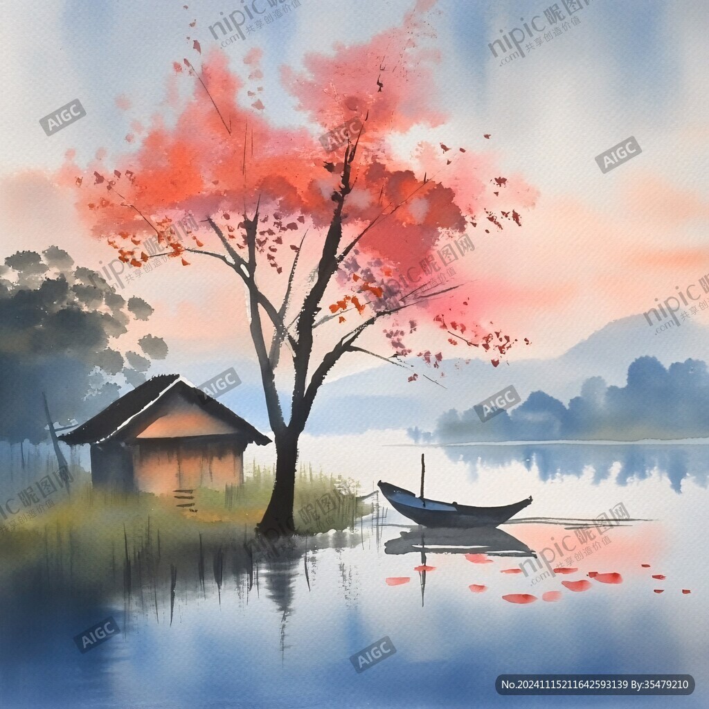 漁家山水插畫