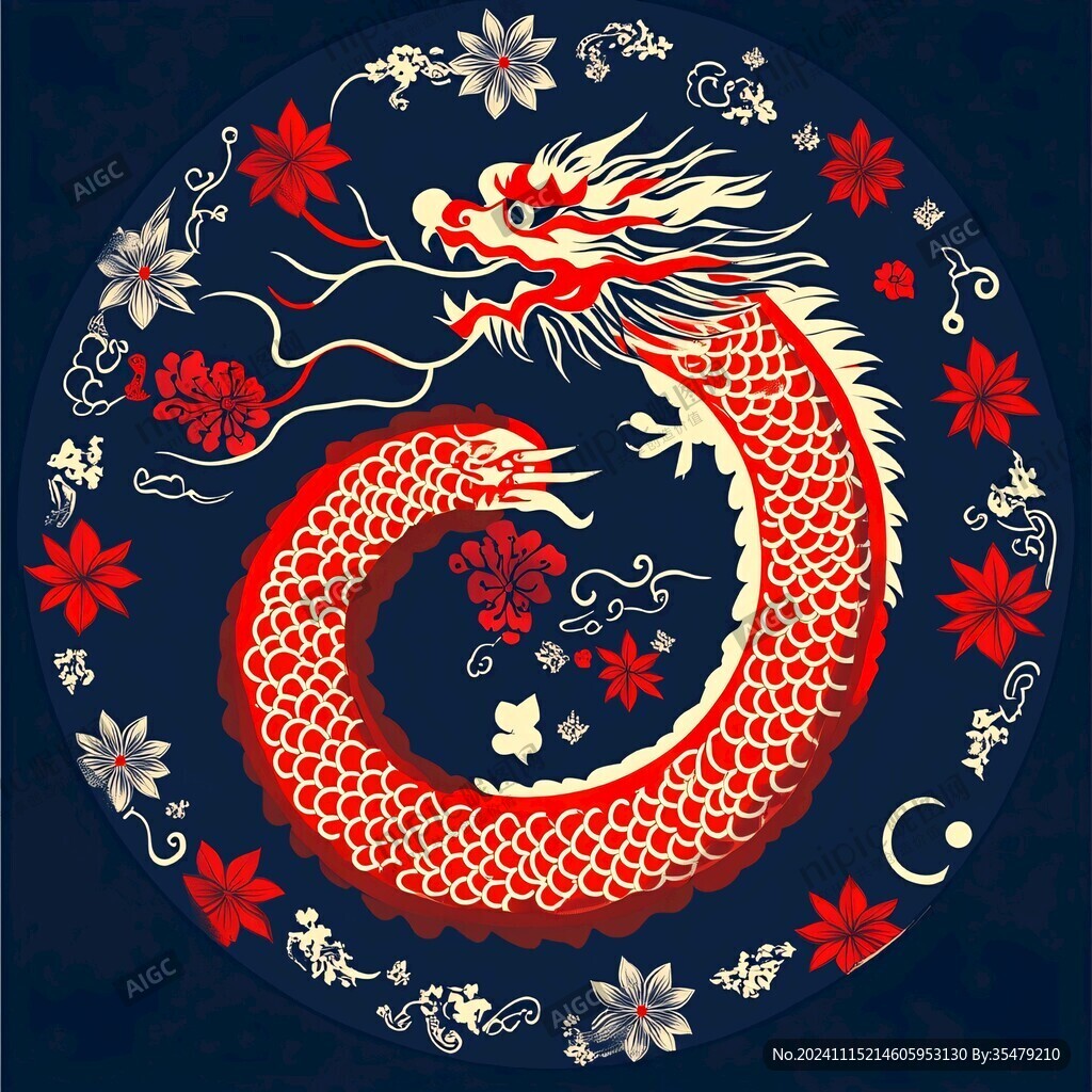 國潮龍圓形印花