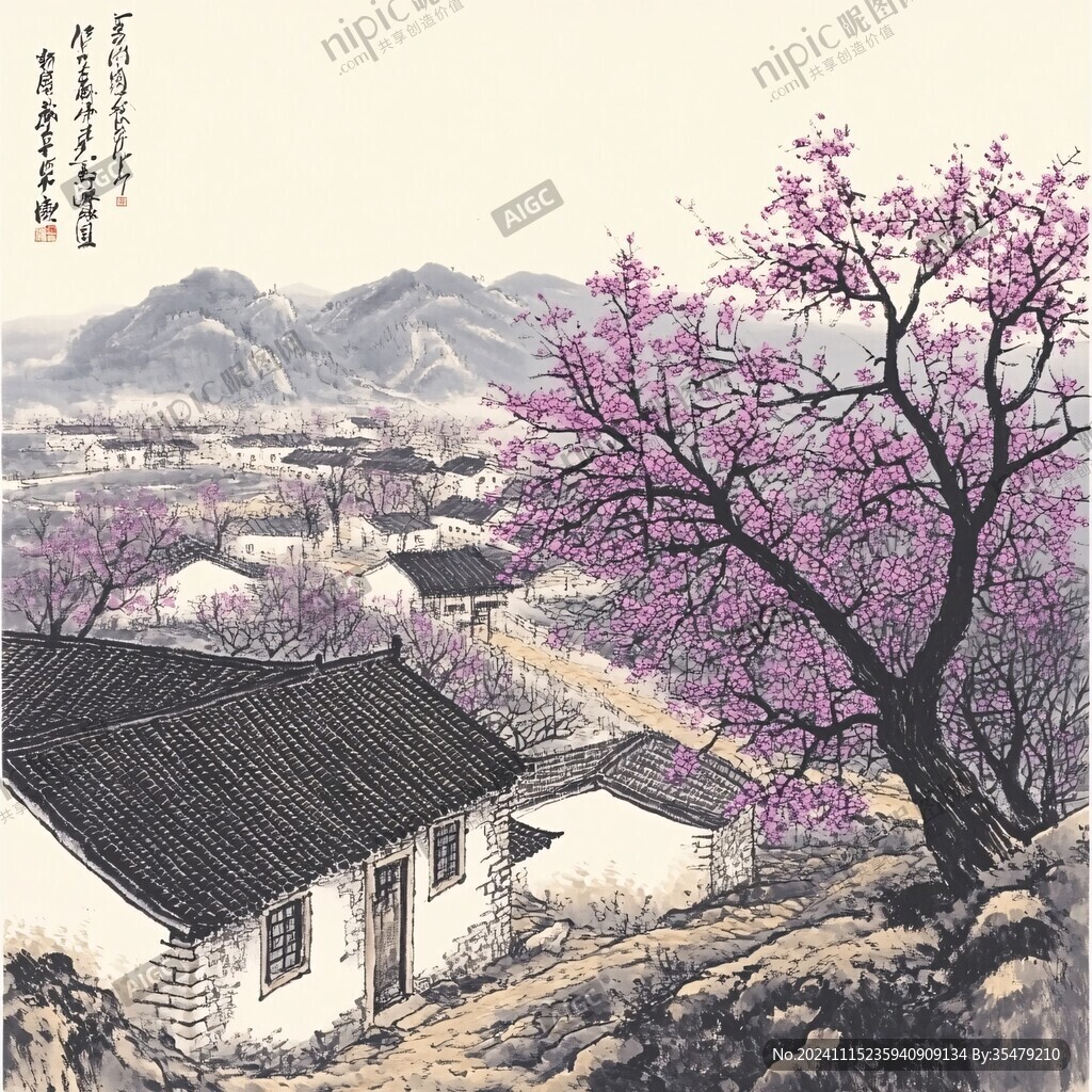 桃花掩映下的農(nóng)家