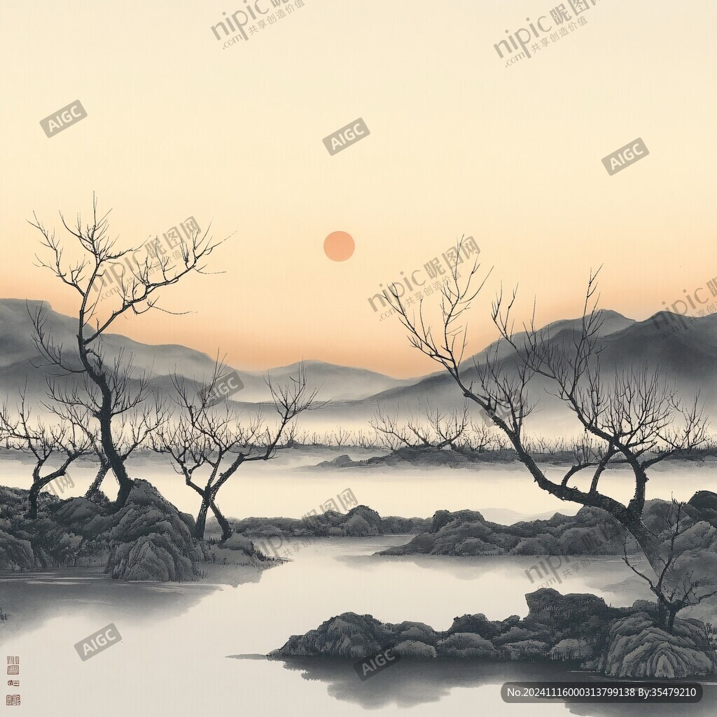 落日山水畫
