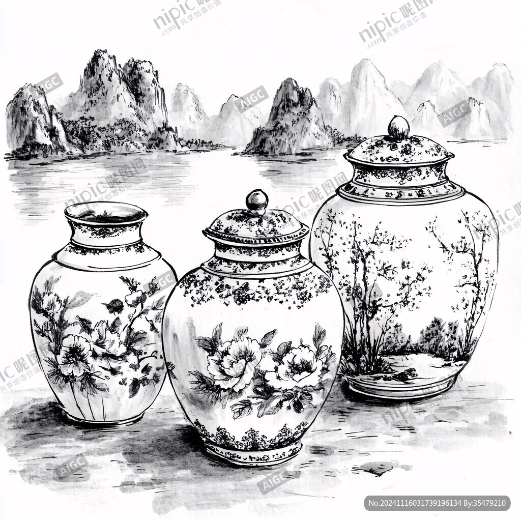 酒壇水墨插畫