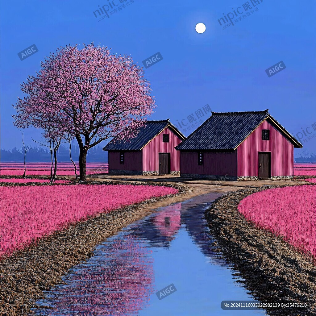 粉色田園美景