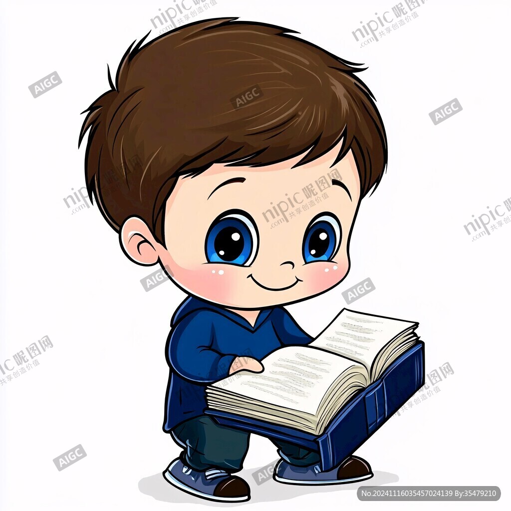 手繪讀書小男孩