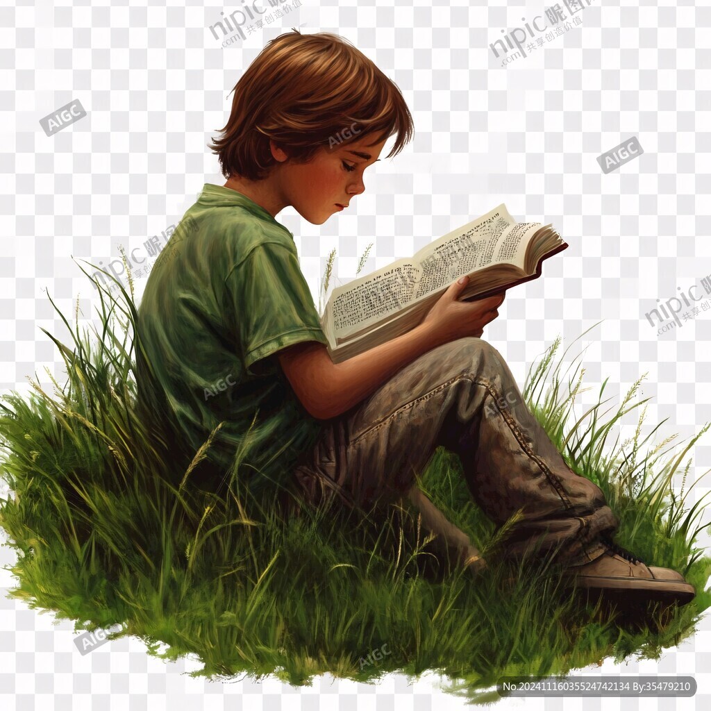 手繪讀書小男孩