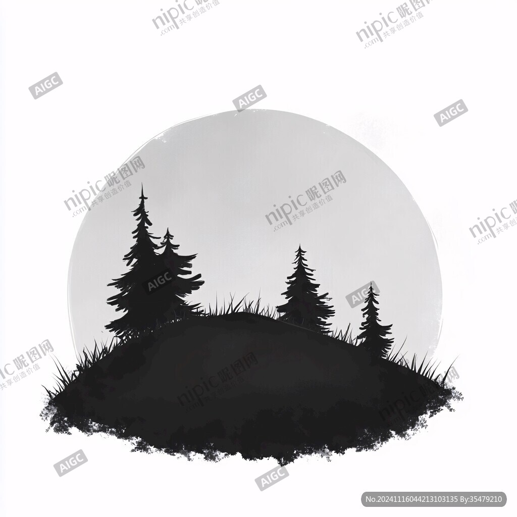 圓形水墨山