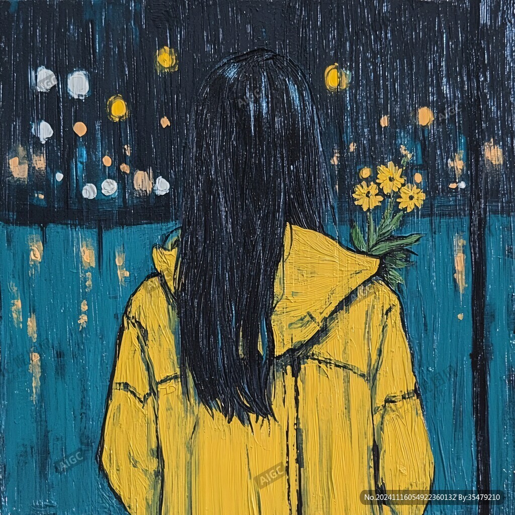 雨中女孩背影