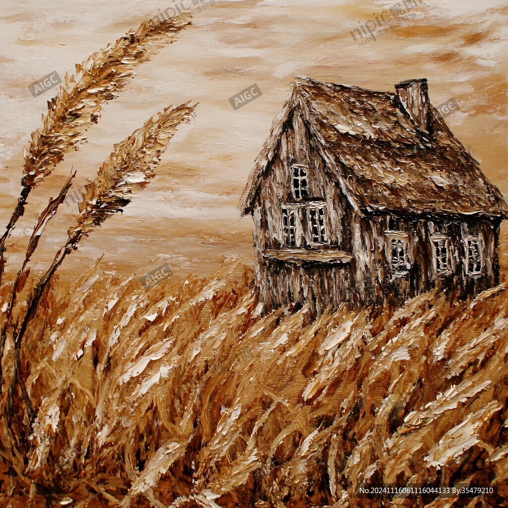 蘆葦蕩小屋傍晚