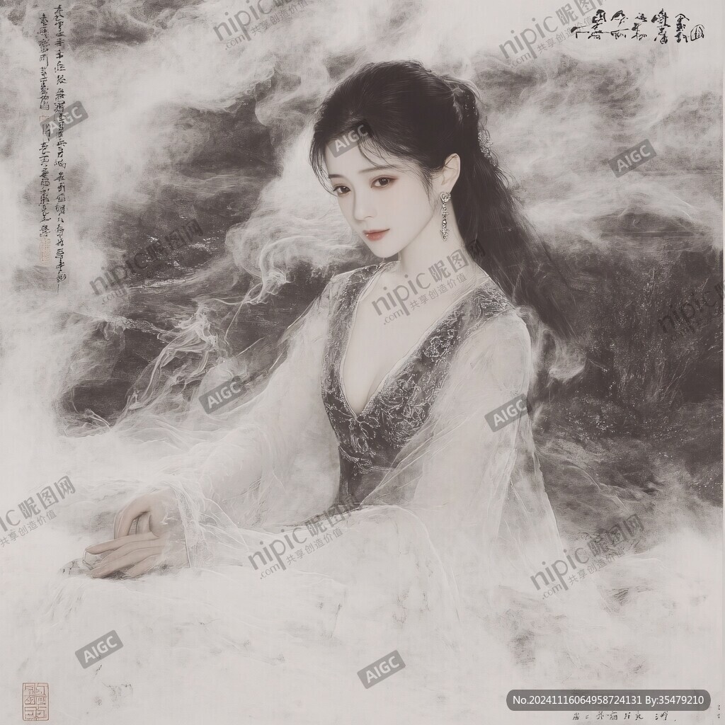 煙墨天女像