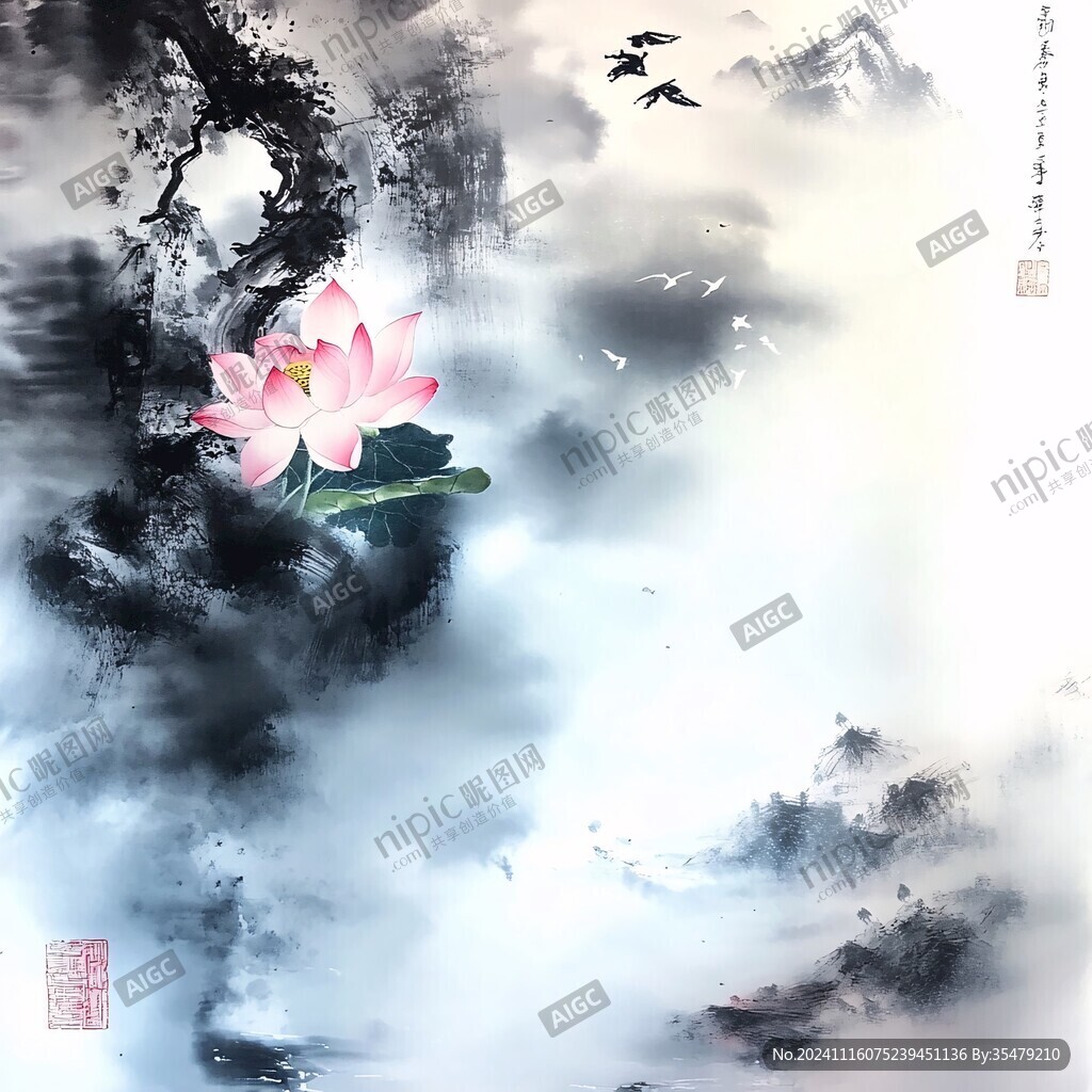 禪道水墨印象荷花