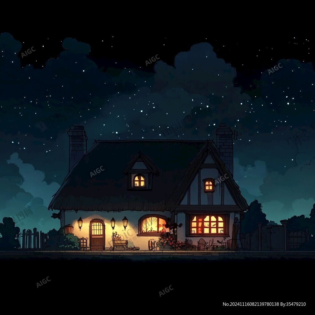 夜晚夜景老房子