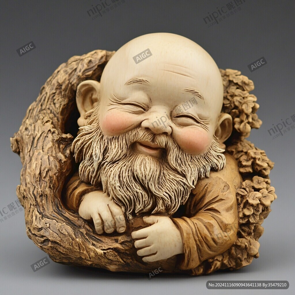 壽星與頑童竹雕壽星
