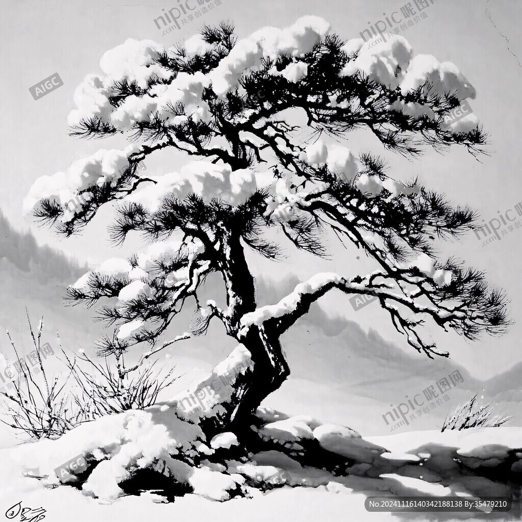 雪景鋼筆風景畫