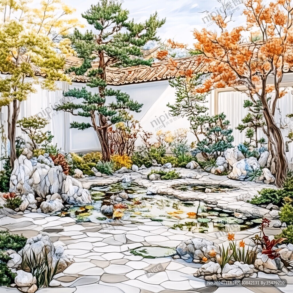中式庭院插畫