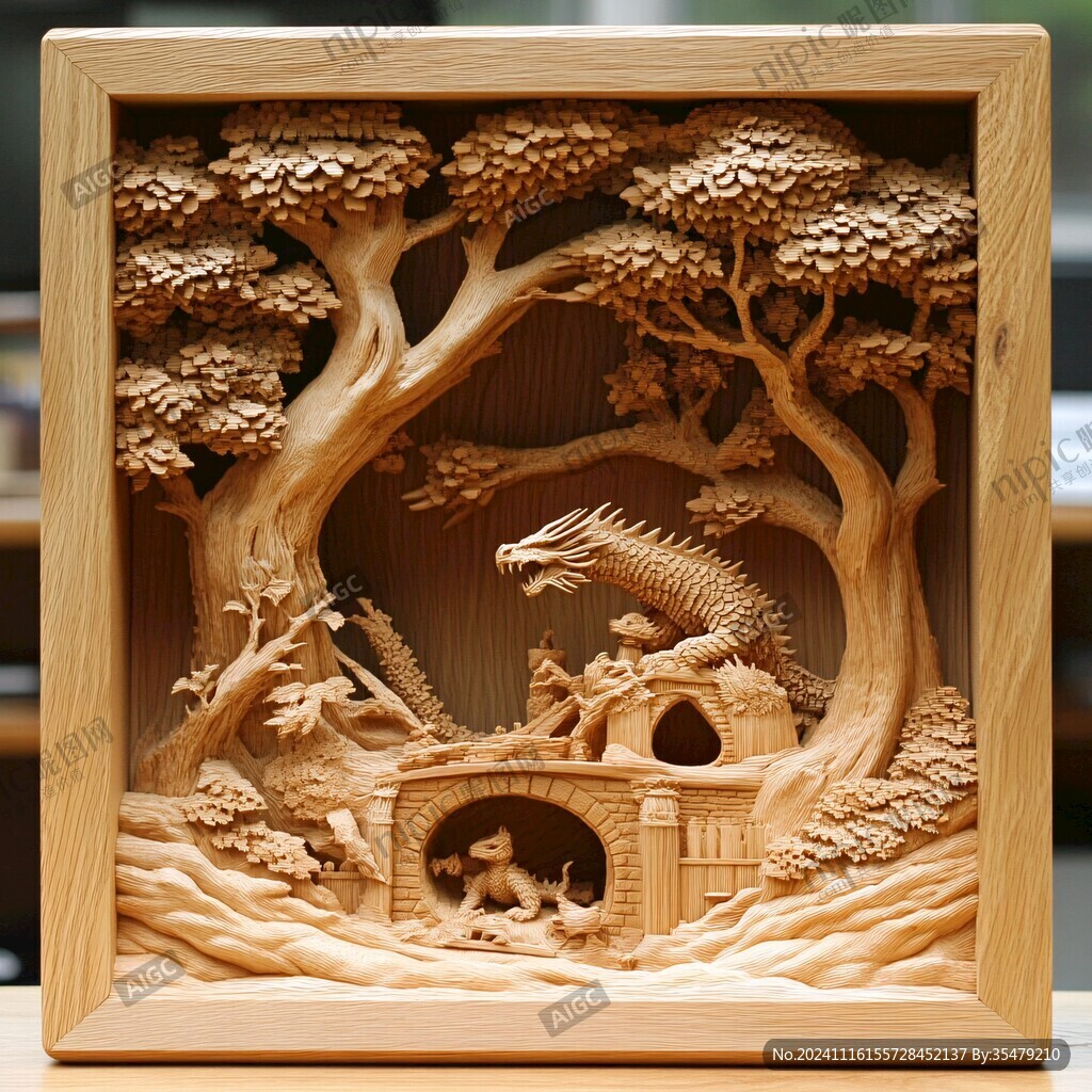 文創(chuàng)建筑木雕木刻手工